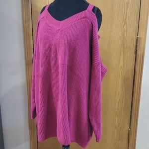 Torrid NWT burgandy red off the shoulder ribbed knit long sleeve sweater